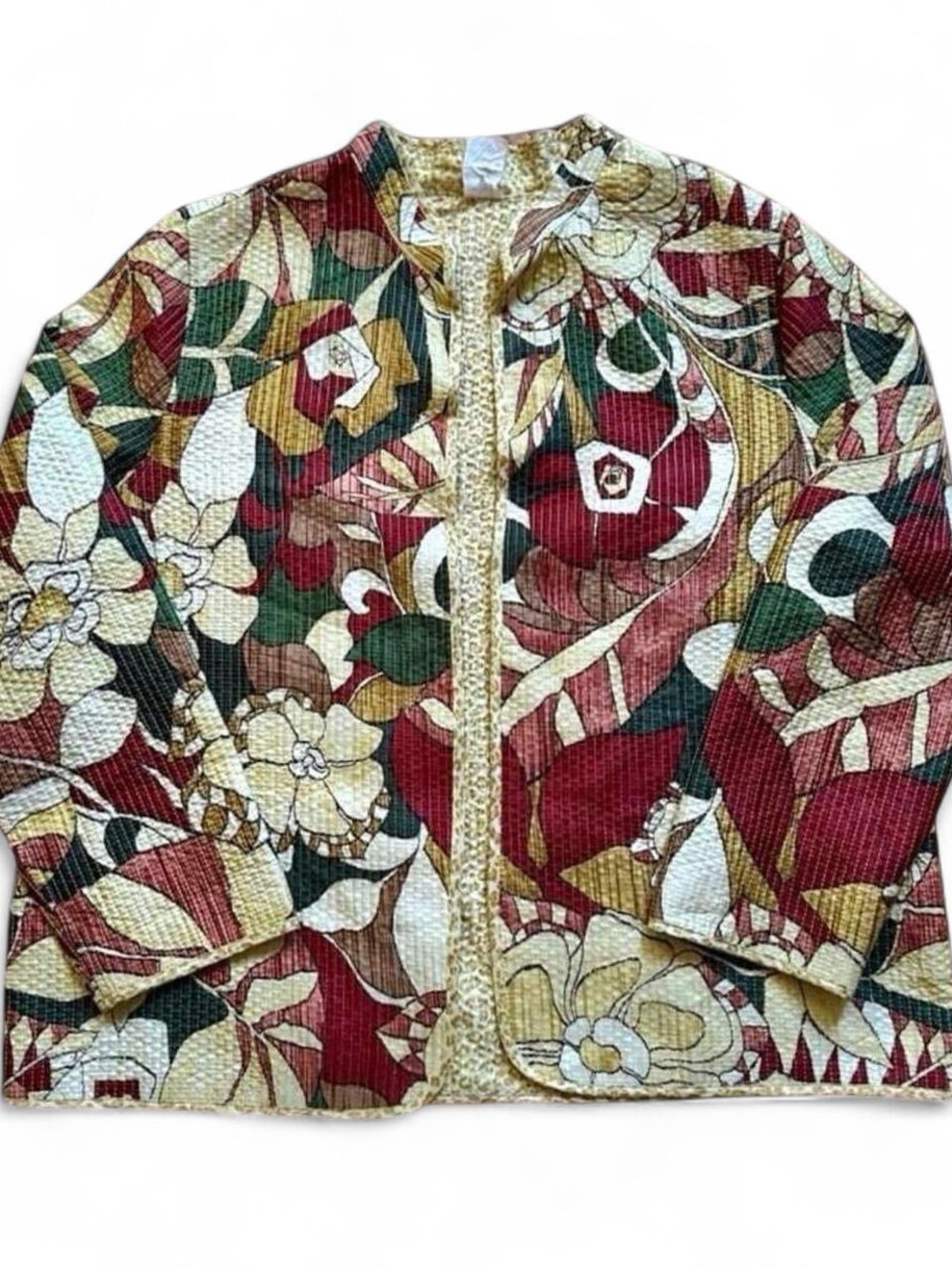 Vintage 1990s Girls' Quilted Floral Jacket - Red, Green & Cream